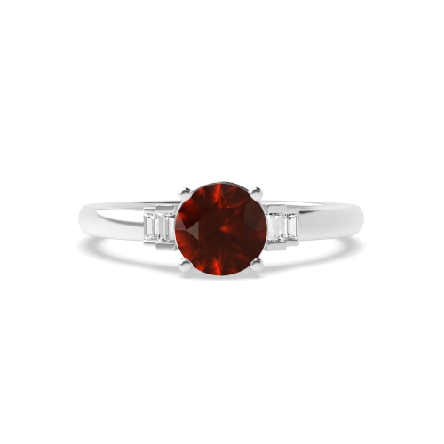 Round With baguette Garnet Engagement Rings