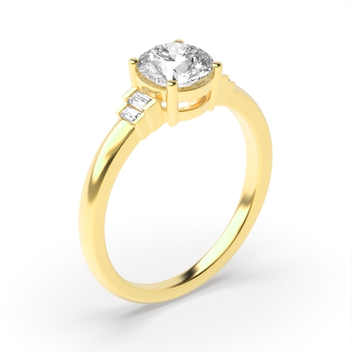 4 Prong Round Yellow Gold With baguette Antique Engagement Rings
