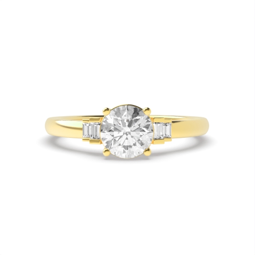 4 Prong Round Yellow Gold With baguette Antique Engagement Rings