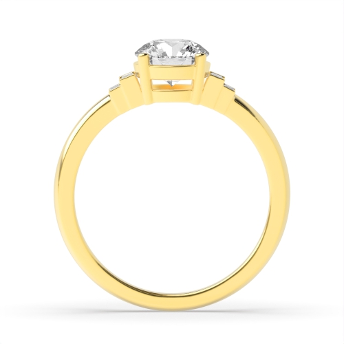 4 Prong Round Yellow Gold With baguette Antique Engagement Rings
