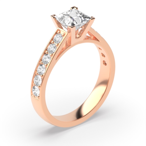 4 Prong Princess Rose Gold Corner claw Engagement Rings