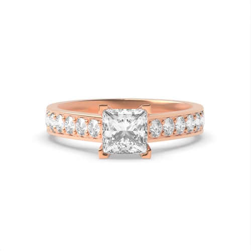 4 Prong Princess Rose Gold Corner claw Engagement Rings