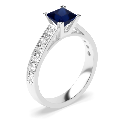 4 Prong Princess Corner claw Blue Sapphire Engagement Rings
