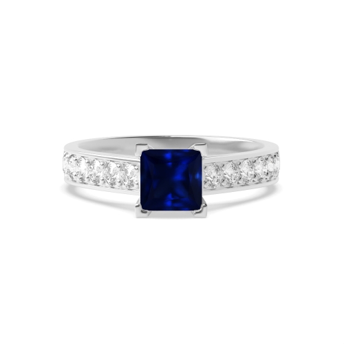 4 Prong Princess Corner claw Blue Sapphire Engagement Rings