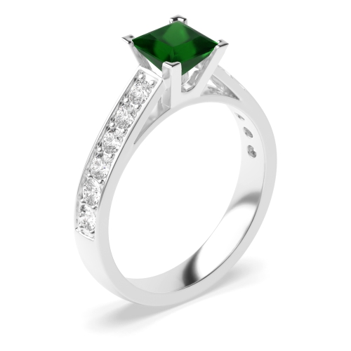 4 Prong Princess Corner claw Emerald Engagement Rings