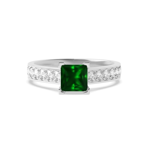 4 Prong Princess Corner claw Emerald Engagement Rings