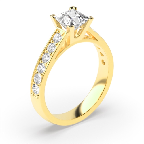4 Prong Princess Yellow Gold Corner claw Engagement Rings
