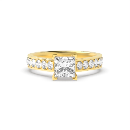 4 Prong Princess Yellow Gold Corner claw Engagement Rings