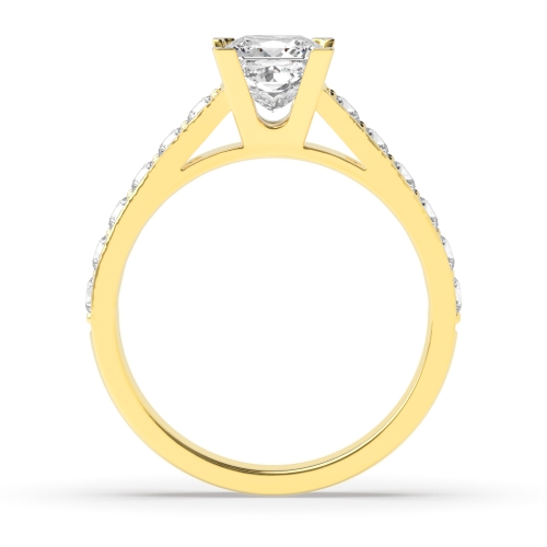 4 Prong Princess Yellow Gold Corner claw Engagement Rings
