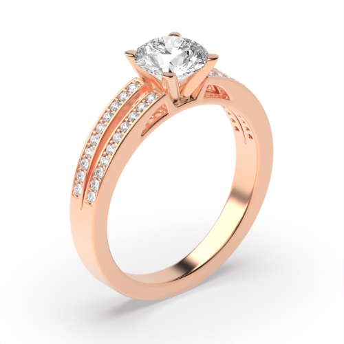 4 Prong Round Rose Gold Two channels Engagement Rings