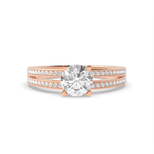 4 Prong Round Rose Gold Two channels Engagement Rings