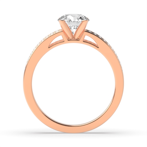 4 Prong Round Rose Gold Two channels Engagement Rings