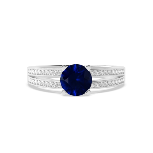 4 Prong Round Two channels Blue Sapphire Engagement Rings