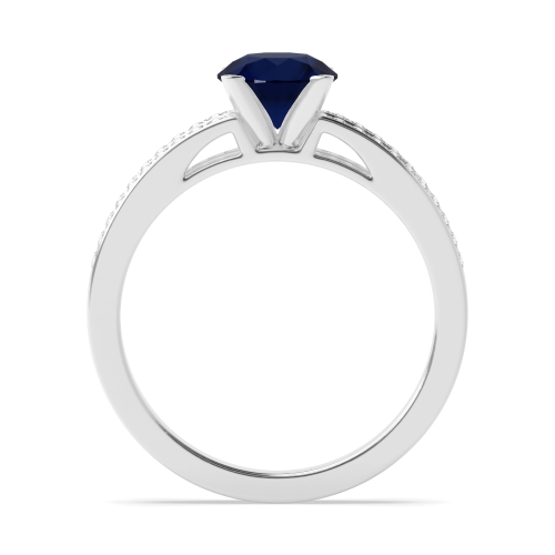 4 Prong Round Two channels Blue Sapphire Engagement Rings