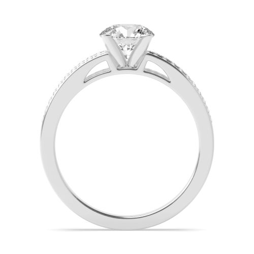 4 Prong Round Silver Two channels Side Stone Engagement Rings