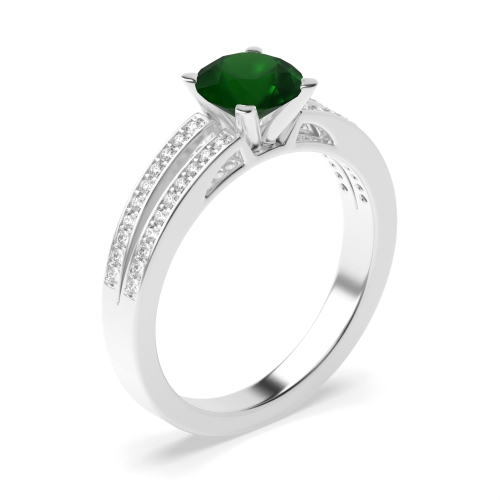4 Prong Round Two channels Emerald Engagement Rings
