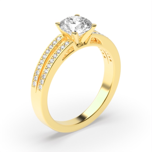 4 Prong Round Yellow Gold Two channels Engagement Rings