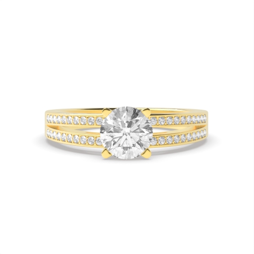 4 Prong Round Yellow Gold Two channels Engagement Rings