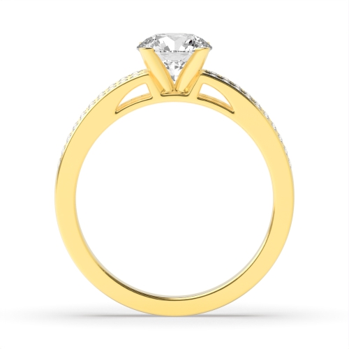 4 Prong Round Yellow Gold Two channels Engagement Rings