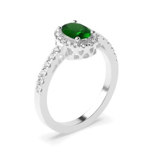 4 Prong Oval Vintage Emerald Halo Engagement Rings