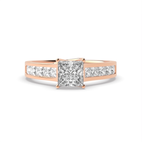 4 Prong Princess Rose Gold Crossover setting Engagement Rings