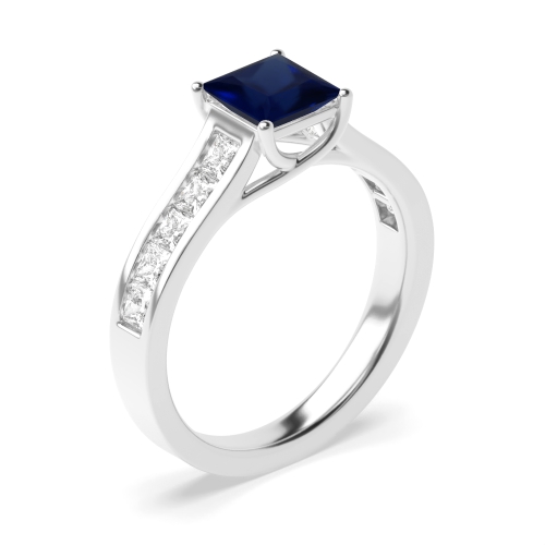 4 Prong Princess Crossover setting Blue Sapphire Engagement Rings
