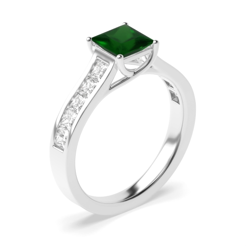 4 Prong Princess Crossover setting Emerald Engagement Rings