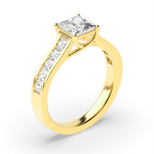 4 Prong Princess Yellow Gold Crossover setting Engagement Rings