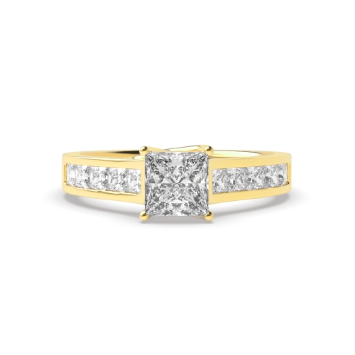 4 Prong Princess Yellow Gold Crossover setting Engagement Rings