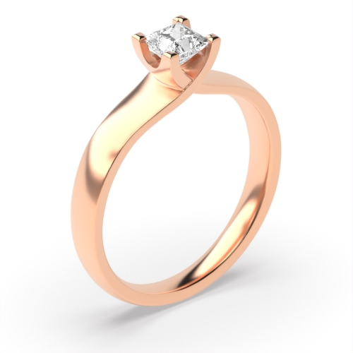 4 Prong Princess Rose Gold Square claws crossover Engagement Rings