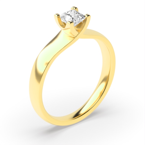 4 Prong Princess Yellow Gold Square claws crossover Engagement Rings