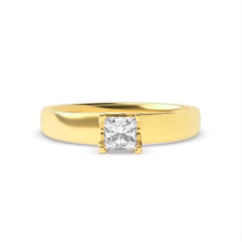 4 Prong Princess Yellow Gold Square claws crossover Engagement Rings