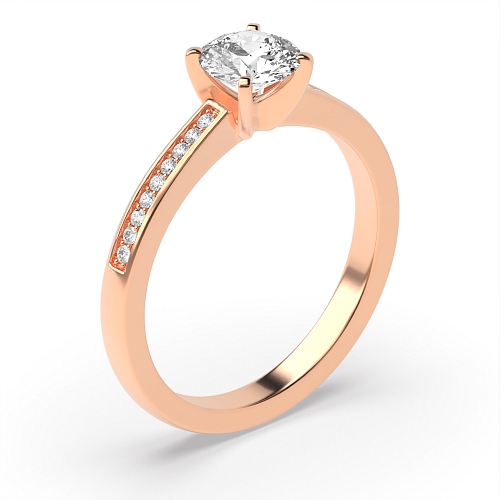 4 Prong Round Rose Gold Square claws Engagement Rings
