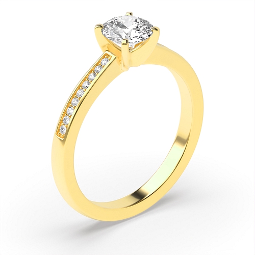4 Prong Round Yellow Gold Square claws Engagement Rings