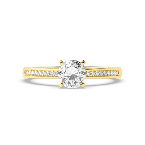 4 Prong Round Yellow Gold Square claws Engagement Rings