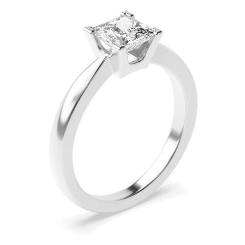 4 Claw Princess Solitaire Diamond Platinum Engagement Ring for Women