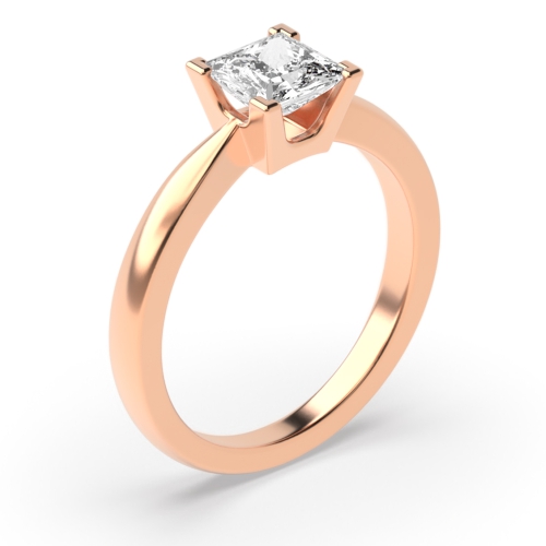 4 Prong Princess Rose Gold Square basket U Solitaire Engagement Rings