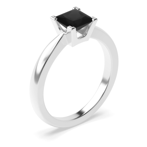 4 Prong Princess Square basket U Black Diamond Solitaire Engagement Rings