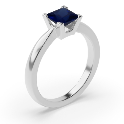 4 Prong Princess Square basket U Blue Sapphire Engagement Rings