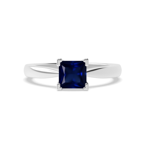 4 Prong Princess Square basket U Blue Sapphire Engagement Rings