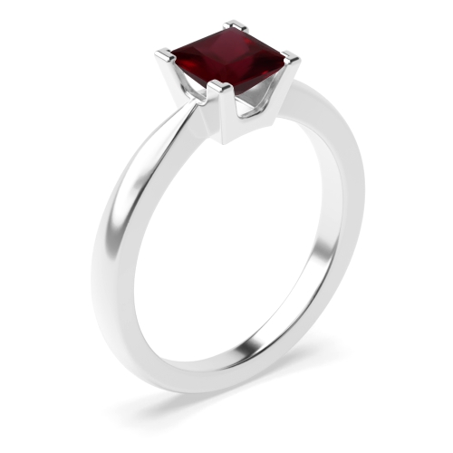 4 Prong Princess Ruby Solitaire Engagement Ring