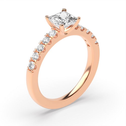 4 Prong Princess Rose Gold Open set square claws Engagement Rings