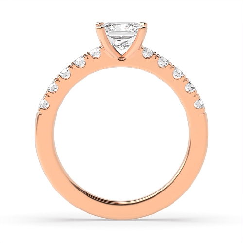 4 Prong Princess Rose Gold Open set square claws Engagement Rings