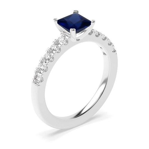 4 Prong Princess Open set square claws Blue Sapphire Engagement Rings