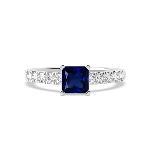 4 Prong Princess Open set square claws Blue Sapphire Engagement Rings