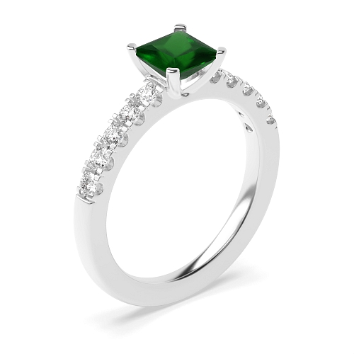 4 Prong Princess Open set square claws Emerald Engagement Rings