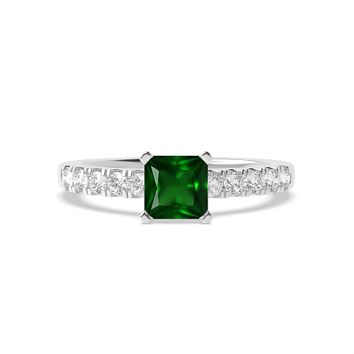 4 Prong Princess Open set square claws Emerald Engagement Rings