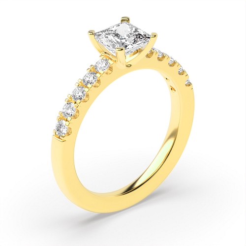 4 Prong Princess Yellow Gold Open set square claws Engagement Rings