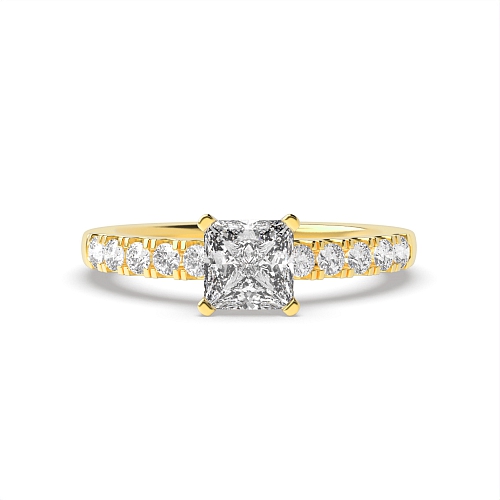 4 Prong Princess Yellow Gold Open set square claws Engagement Rings