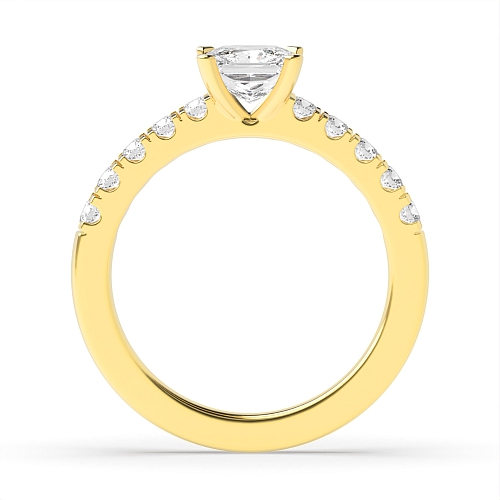 4 Prong Princess Yellow Gold Open set square claws Engagement Rings